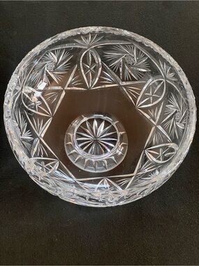 Stunning Vintage Heavy Cut Crystal Footed Bowl – Pinwheel & Star Pattern